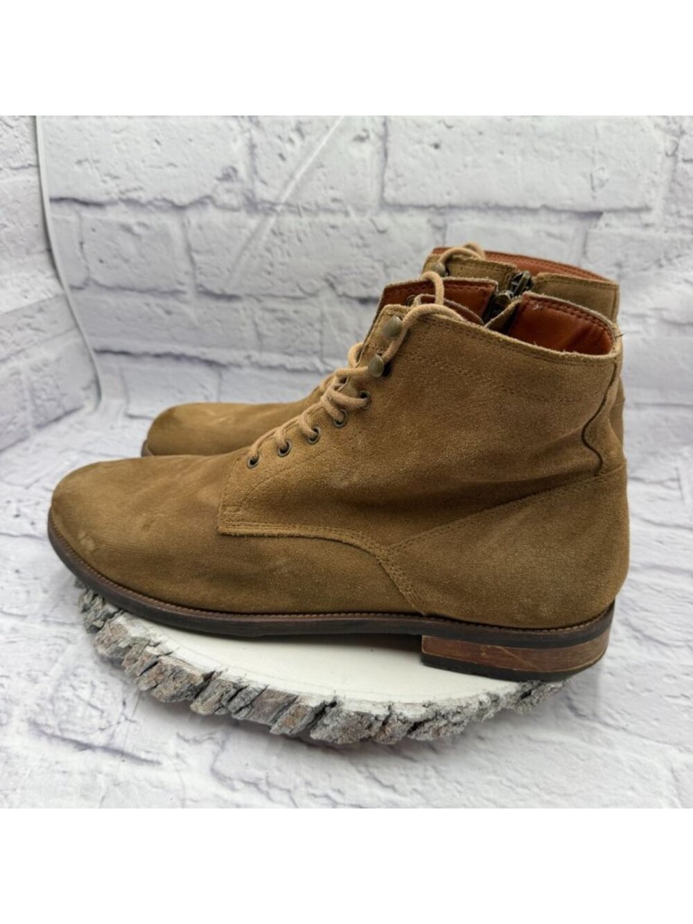 Vince Camuto Men's Tan Suede Lace-Up Ankle Dress Boots Side Zipper Size 13M - Picture 6 of 10